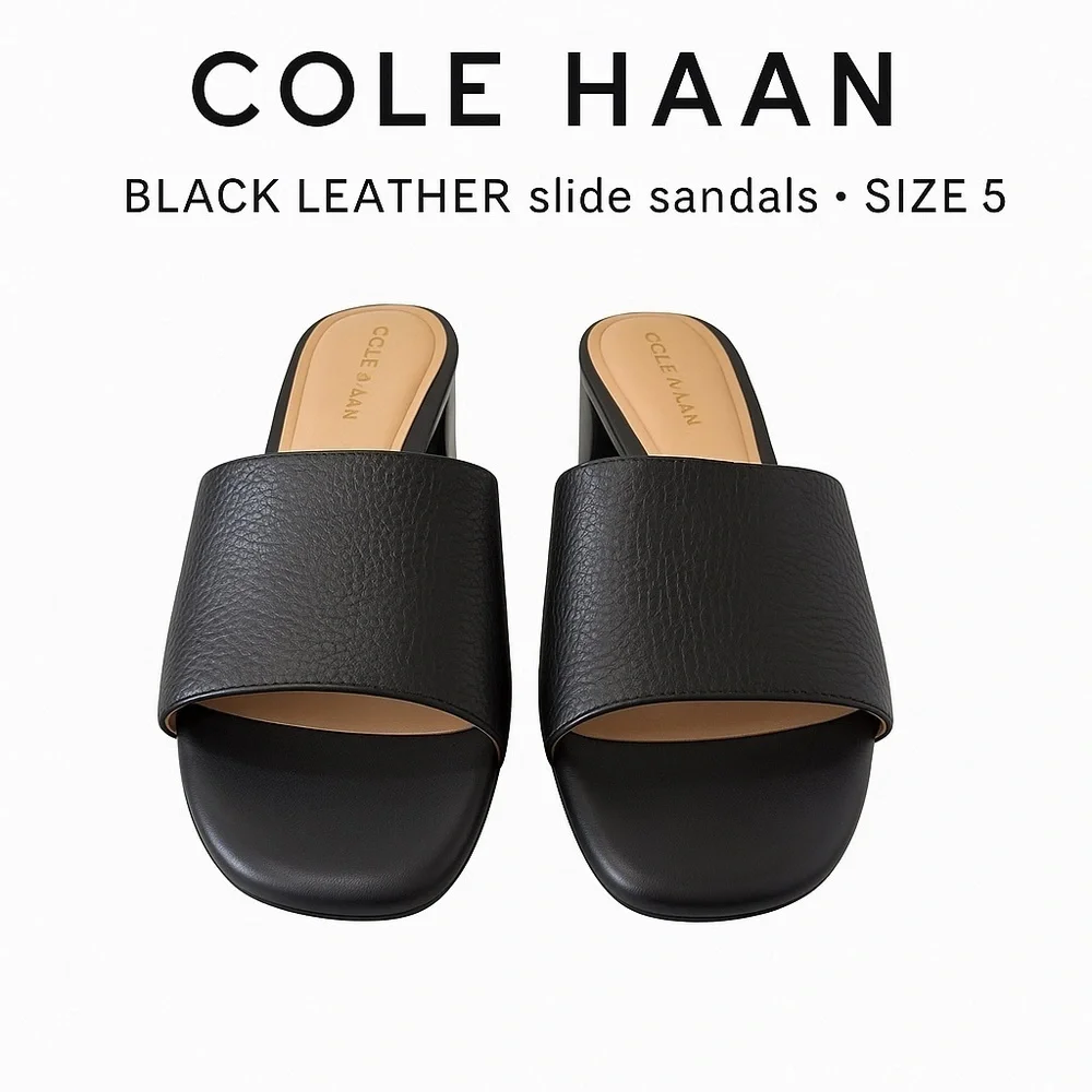 Cole Haan Black Leather Slide Sandals · Size 5